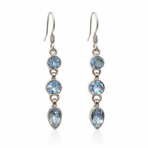 Sterling Silver Triple Blue Topaz Dangle Earrings New